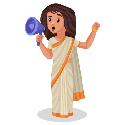 Indian young female politician is holding a megaphone in hand