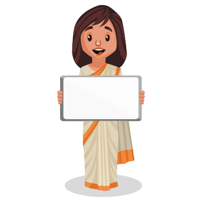 Indian young female politician is holding a whiteboard in hands