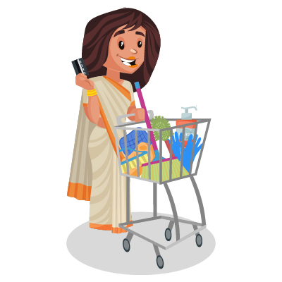 Indian young female politician is holding shopping trolley in hand