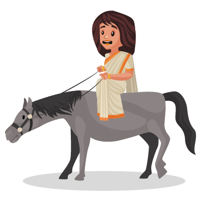Indian young female politician is sitting on the donkey