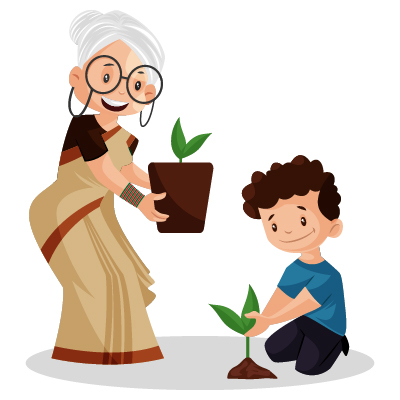Old experienced teacher doing tree plantation to boy