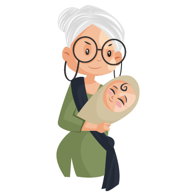 Old housemaid is caring baby child