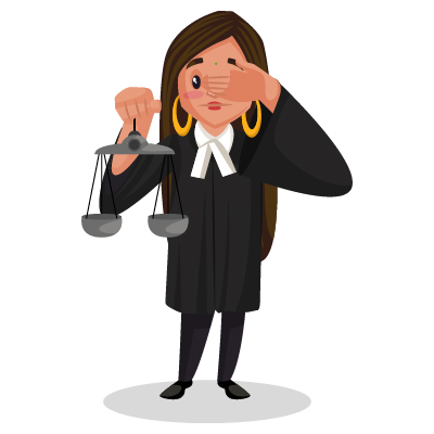 Punjabi Indian female judge is holding scales and covering his one eye with a hand