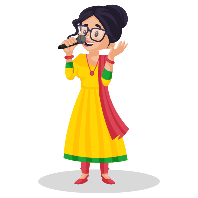 Punjabi indian female holding mike and singing on stage