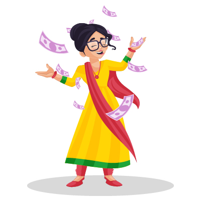 Punjabi indian female is flying money in the air