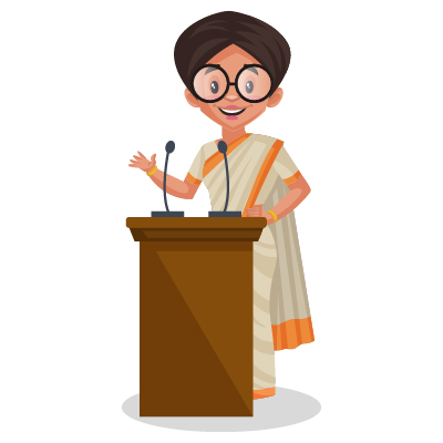 Young Indian female politician is giving a speech on the stage