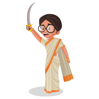 Young Indian female politician is holding a sword in hand