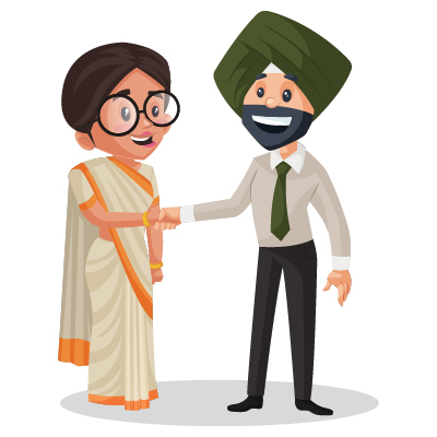 Young Indian female politician is shaking hand to the man