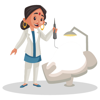 Young female dentist is checking the tooth with a tool