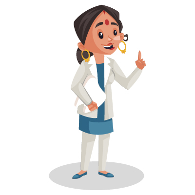 Young female dentist is holding a paper in hand and giving advice with pointing finger