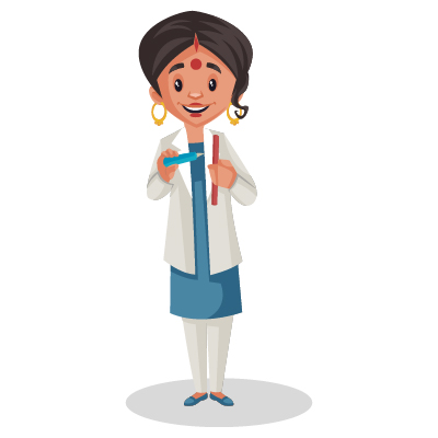 Young female dentist is holding dental tools in both hands