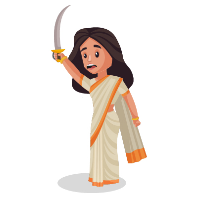 Young female politician is holding a sword in hand