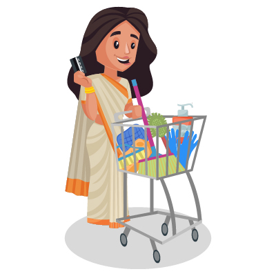 Young female politician is holding shopping trolley in hand
