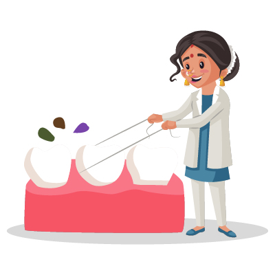 Young Indian female dentist is cleaning the teeth with a thread