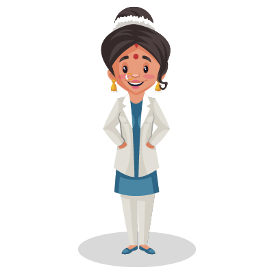 Young Indian female dentist is smiling and standing with hands in the pockets