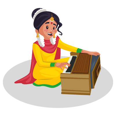 Young indian woman rehearsing music on harmonium