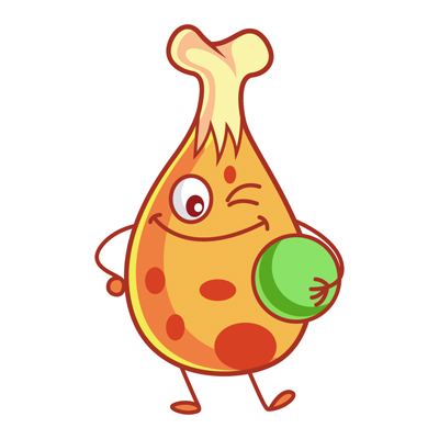 Chicken leg piece holding ball and winking eye