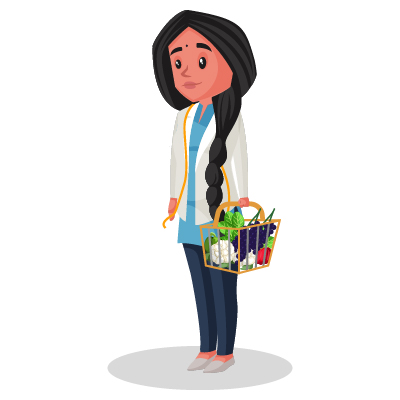 Female nutritionist holding vegetables and fruits in basket
