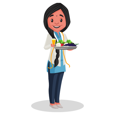 Female nutritionist holding vegetables and fruits on plate