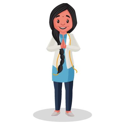 Female nutritionist is standing with greet hands