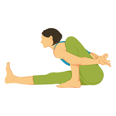 Girl character doing marichyasana yoga pose