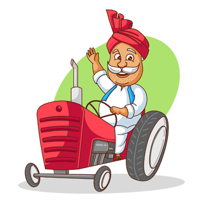 Haryanvi man driving tractor and waving his hand