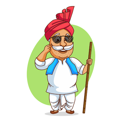 Haryanvi man holding stick and twisting his mustache