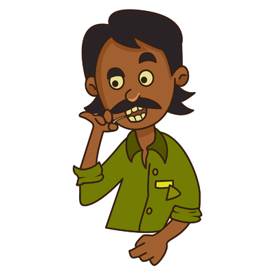 Illustration of indian auto driver using toothpick in his mouth