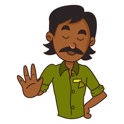 Indian auto driver is giving a stop hand sign