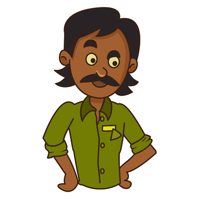 Indian auto driver placing both his hands on the waist
