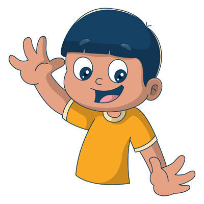 Indian boy cartoon character waving his hand