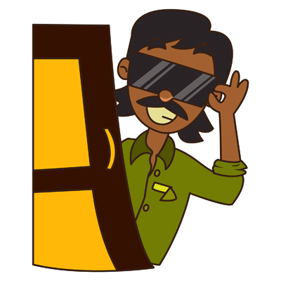 Indian driver wearing sunglasses and looking from the door