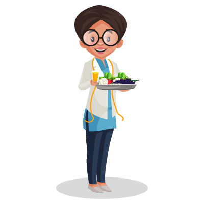 Nutritionist girl holding vegetables and fruits on plate