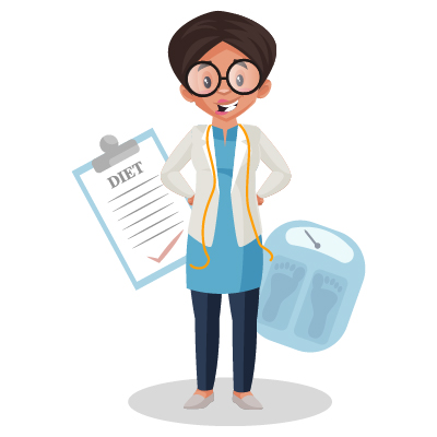 Nutritionist girl with weighing machine and diet chart