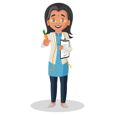 Nutritionist woman holding carrot and notepad in hand