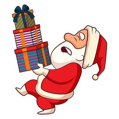 Santa claus character carrying gift in hands