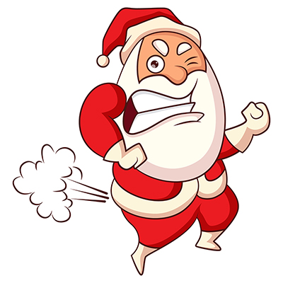 Santa claus character farting and feeling embarrassed