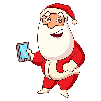 Santa claus character holding mobile phone in hand