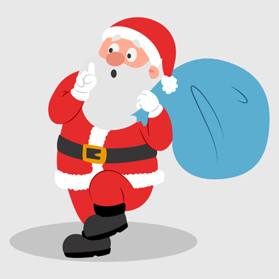 Santa claus character holding gift bag on his shoulder