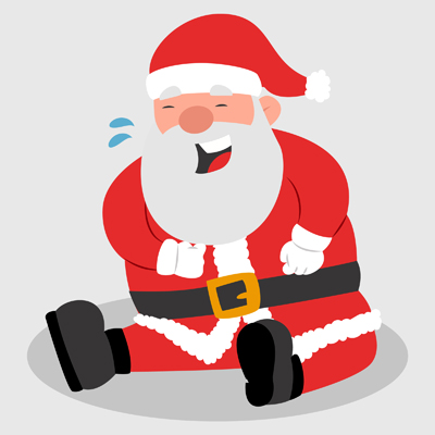 Santa claus is holding his stomach and laughing loudly