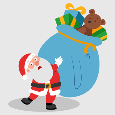 Santa claus is picking up the Christmas gift bag