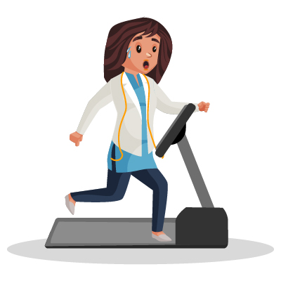 Woman nutritionist running on treadmill
