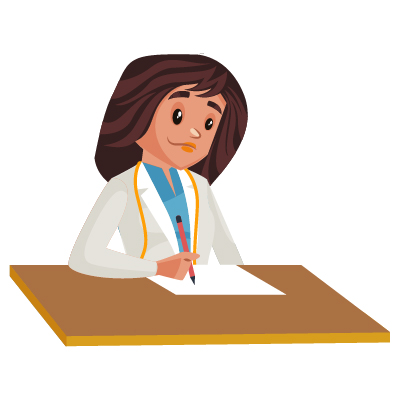 Woman nutritionist sitting in clinic and checking reports