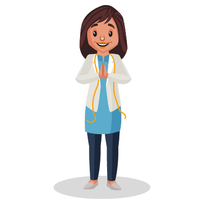 Woman nutritionist standing with greet hands