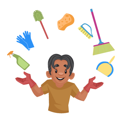 Character of sweeper with multiple cleaning equipment