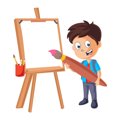 Cute boy is making painting on board