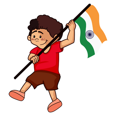 Illustration of indian boy running with Indian flag