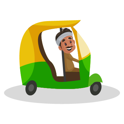Indian auto driver is happy and driving auto