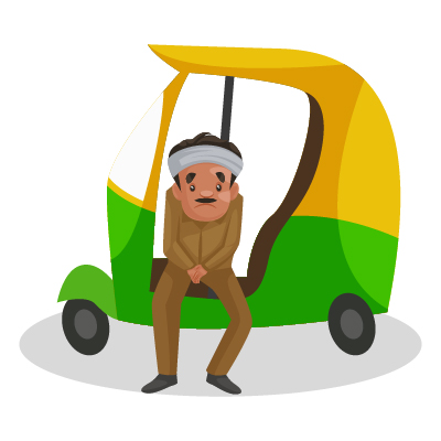 Indian auto driver sitting sadly in the auto