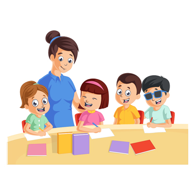 Teacher is giving creative class to children in the class